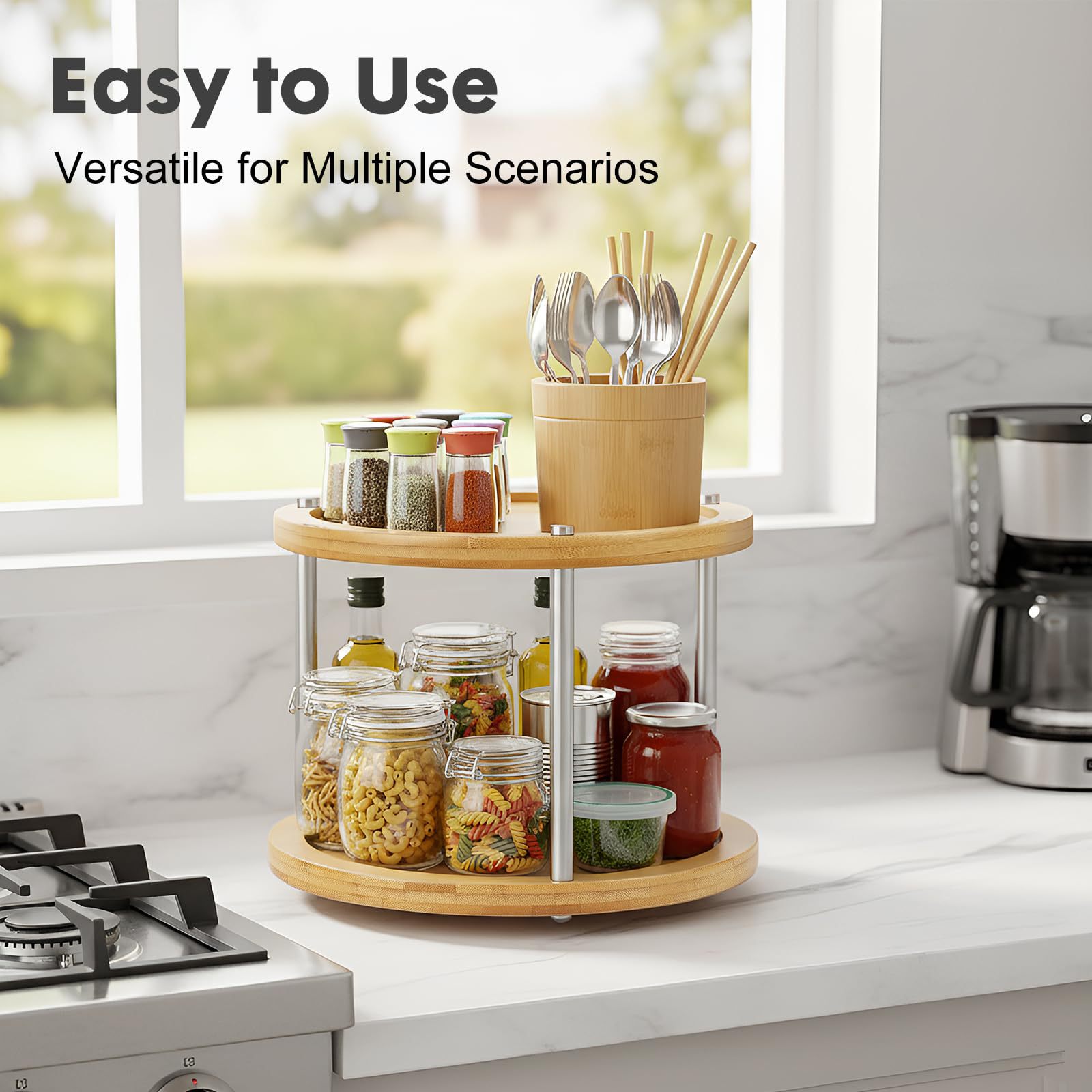 Spice Rack Kitchen Double Layer Bamboo Spice Jar Spice Rack Countertop Cabinet Rotating Storage Rack Wholesale