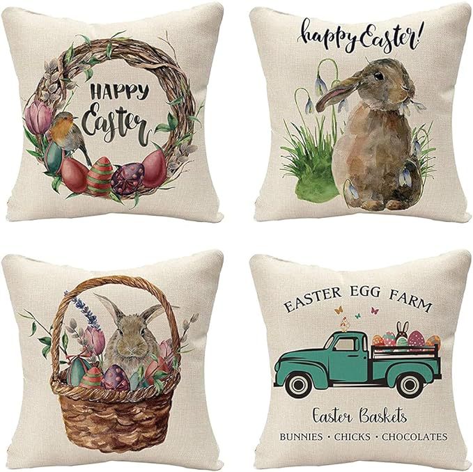 Funda de Almohada de Pascua 2023, Superventas Transfronterizas, Diseño de Conejo en Lino, para Sala de Estar, Dormitorio, Cojín de Sofá image 1