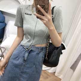 2024夏季T恤女ins潮设计感打底衫新款短款修身韩版不规则短袖上衣