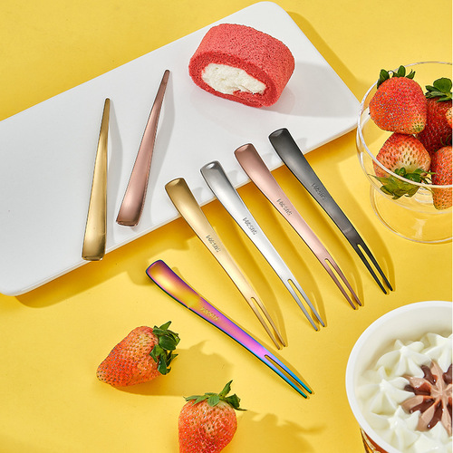 Creative 304 stainless steel fruit fork coffee spoon ice cream scoop mooncake fork two-in-one fork spoon stirrer
