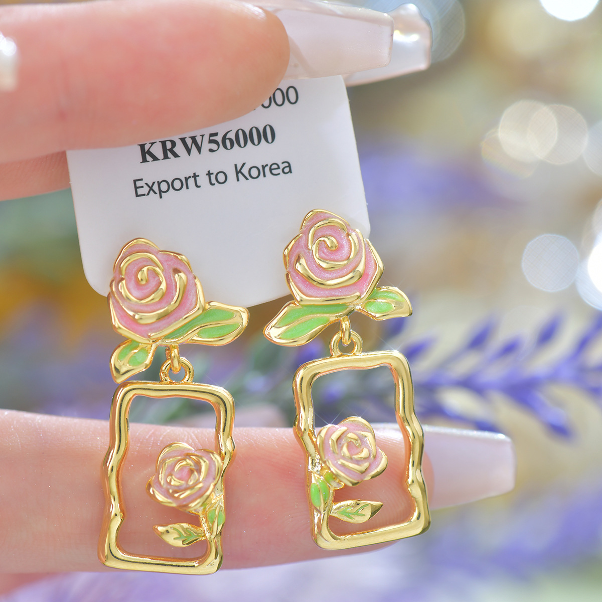 A264法式温柔玫瑰花Vintage中古饰品精致复古琅彩耳环优雅蚊香盘