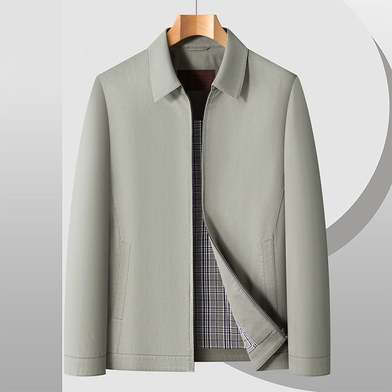 100% Pure Cotton Jacket Men's High-End Fashion Lapel Jacket Middle-Aged Dad Casual Business Big-Name Jacket