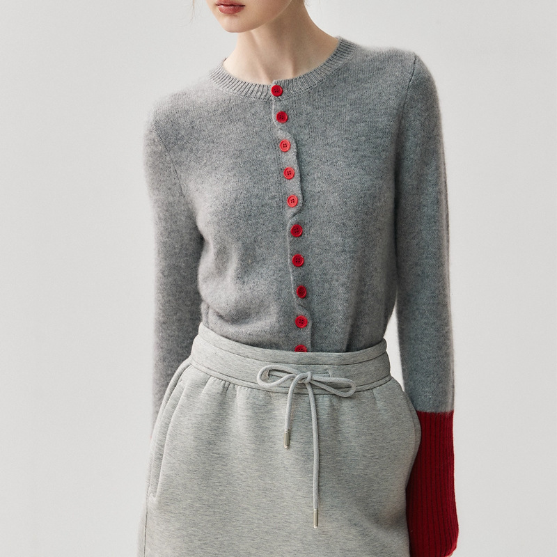 Color Art Basic Aesthetics Baby Cashmere Knitted Cardigan Women's Round Neck Sweater Slim Fit Autumn Jacket