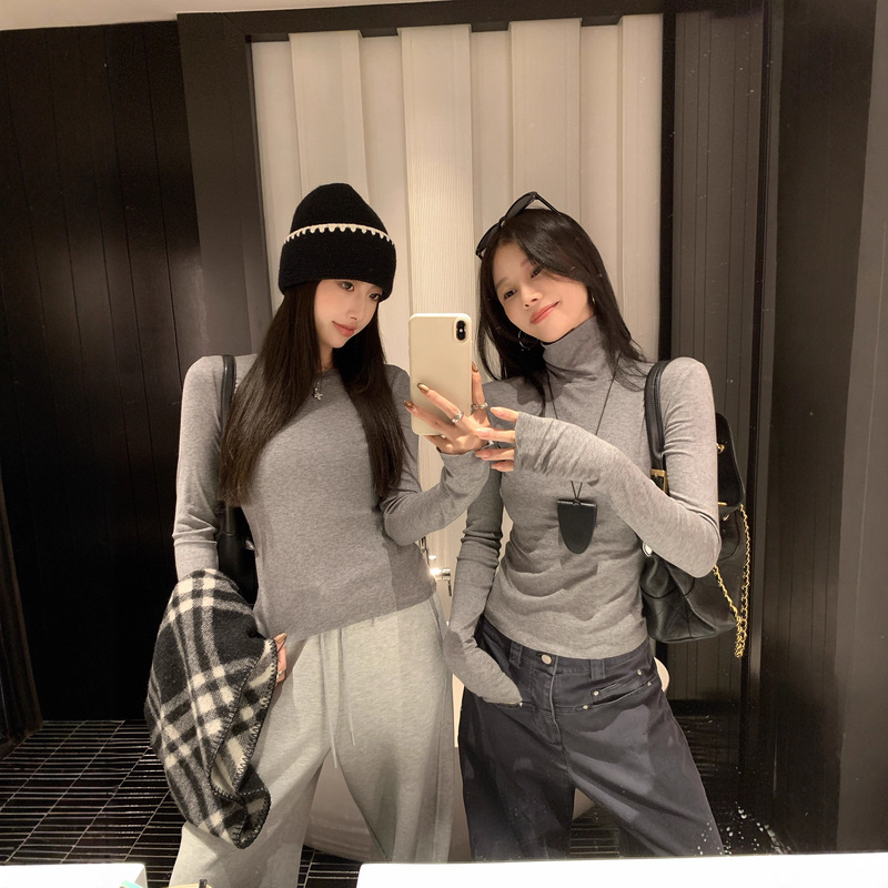 Baisiwang Tencel Wool Blended High-Neck Long-Sleeved T-Shirt for Women in Autumn and Winter, Versatile Slimming Look Round-Neck Bottoming Shirt Baisiwang Tencel Wool Blended High-Neck Long-Sleeved T-Shirt for Women in Autumn and Winter, Versatile Slimming Look Round-Neck Bottoming Shirt