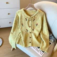 广州十三行高货爆款~蝴蝶结毛衣女士秋冬软糯刺绣针织开衫上衣女