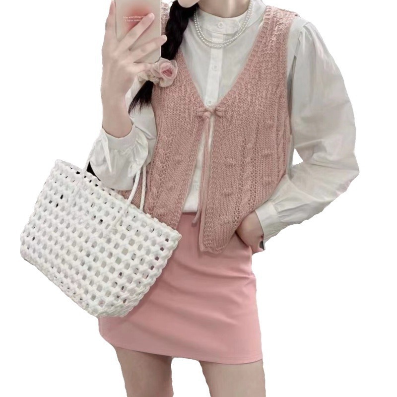 24 invierno Pu con chaleco de punto de torsión suave chaleco cardigan primavera y otoño versátil