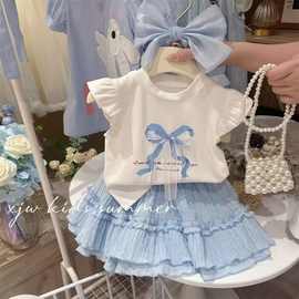 奶油公主裙夏装2025新款儿童夏季套装小女孩上衣半身裙两件套代发