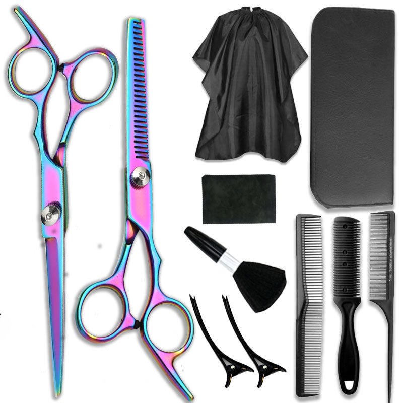 Tijeras de peluquería de acero inoxidable, juego de tijeras de peluquería de oro negro de 6 pulgadas, tijeras planas, tijeras de adelgazamiento, tijeras de corte