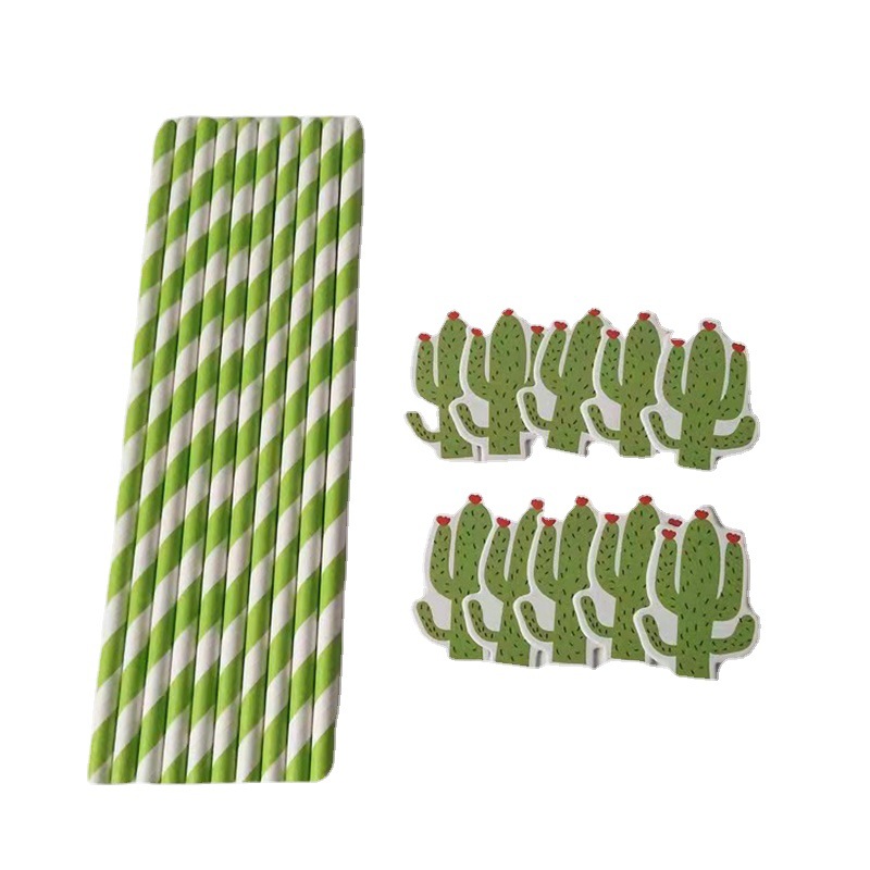 Partido creativo desechable degradable pastel de cumpleaños postre decoración jugo bebida cactus tarjeta paja papel