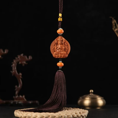 Peach Wood Car Rearview mirror | Car hanging - thousand-hand-guanyin