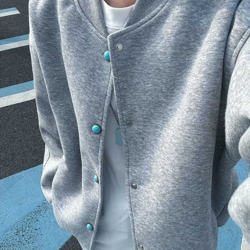 Turquoise American Heavy Cardigan Sweatshirt Men's Autum High-End Right Shoulder Jacket Cleanfit Short Jacket