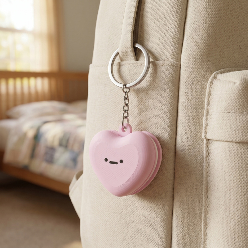 Cross-Border Hot-Selling Clicker Gadget, Cute Pink Multi-Expression Heart-Shaped Macaron Keychain with Sturdy Metal Key Ring
