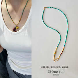 原创天然绿松石长款项链蜜蜡南红串珠毛衣链新中式葫芦吊坠挂链女