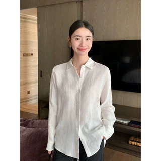 MaveLin 经典智性|老钱风亚麻长袖衬衫女休闲宽松衬衣上衣