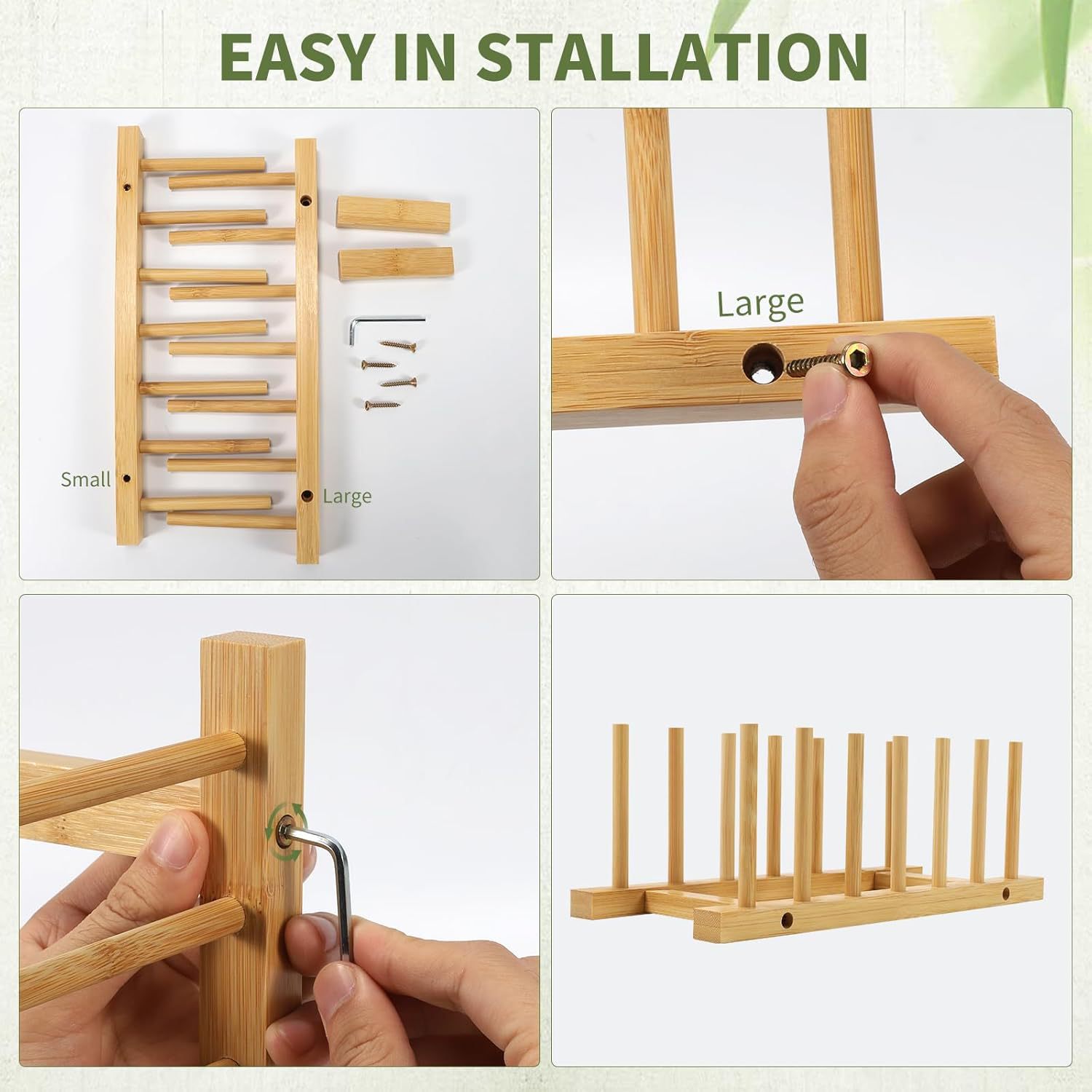 2-Piece Set of Bamboo Dish Racks and Storage Cabinets Suitable for Cabinet Lids and Cutting Boards, Space-Saving for Kitchen Cabinets