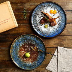 Cross-border steak plate kiln-turned ceramic pizza plate commercial barbecue plate western food pasta plate Japanese style 12-inch large plate wholesale