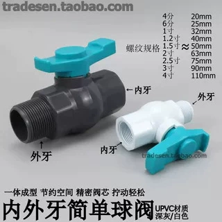 ПВХ внутренний и наружный проволочный шаровой клапан UPVC пластик внутренний и внешний зубы простой клапан