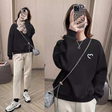 圆领卫衣女士2024年新款春秋季薄款无帽套头欧货宽松爱心长袖上衣