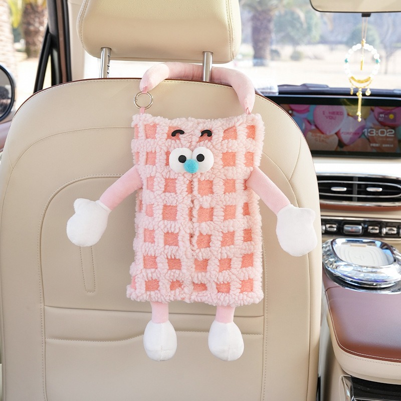 Car tissue box/set, Che Zai Zhi Jin He Gua Shi Back Tissue Hanging Bag - ly-pink-plaid