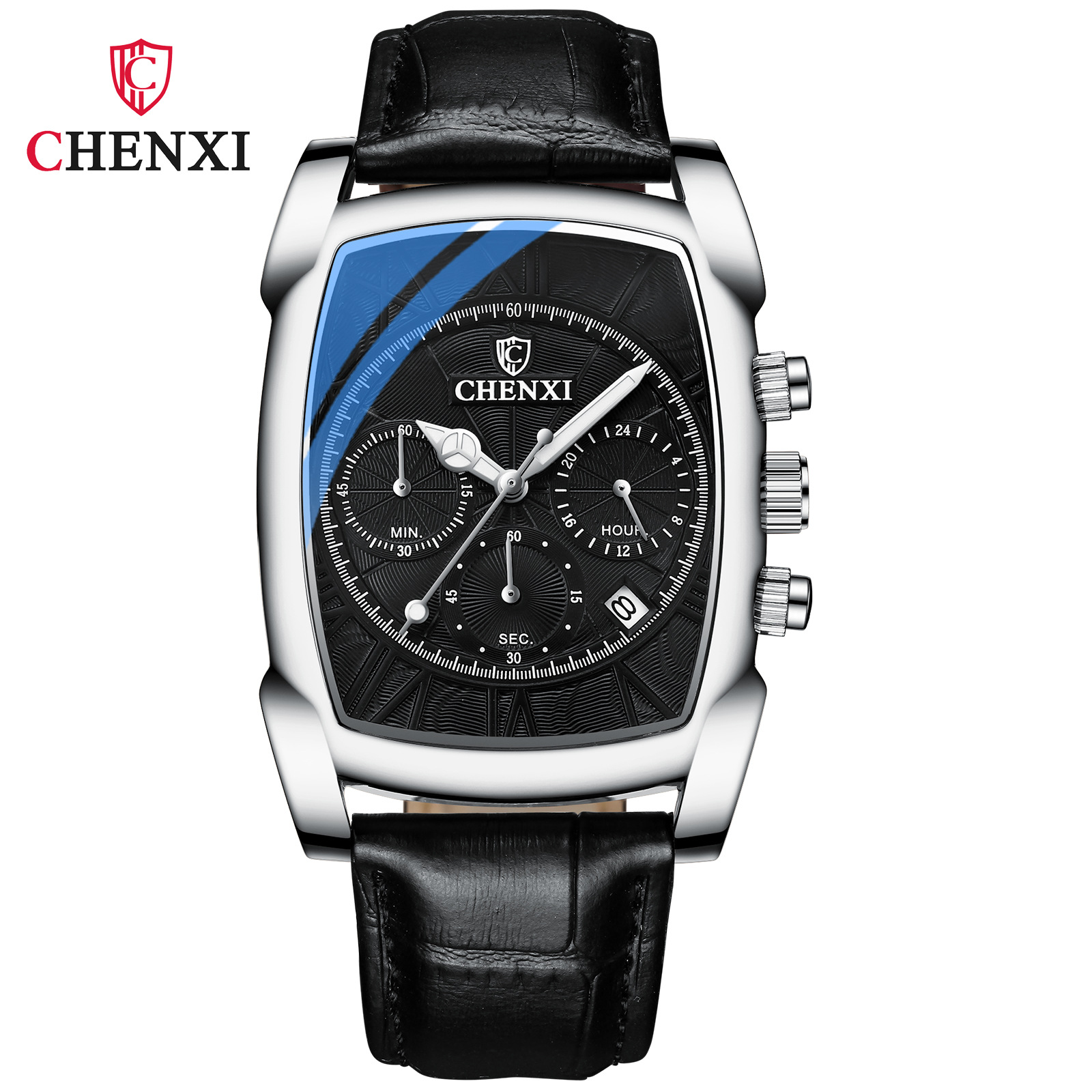 New Watch CHENXI Multifunctional Sports Watch Men's Leather Rectangular Waterproof Luminous Quartz Watch_voghion.com