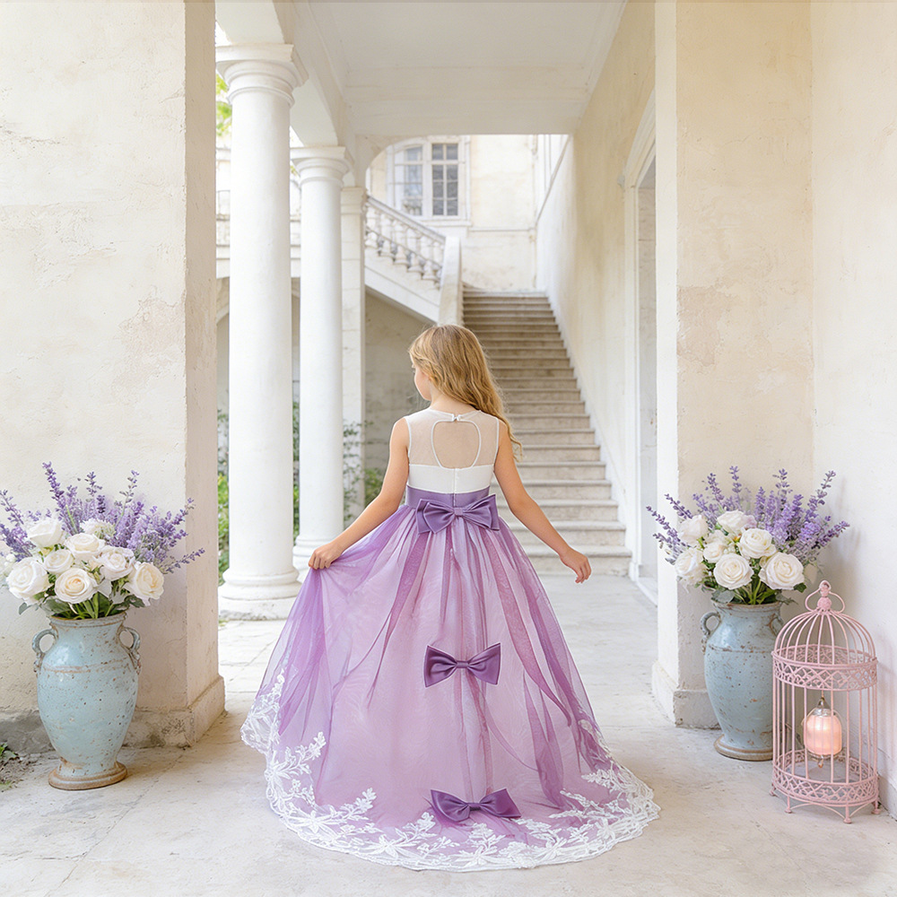 Vestido de princesa para niñas, nuevo modelo 2026 de Amazon, vestido de boda bordado para niñas, vestido largo con lazo y cola, vestido de noche