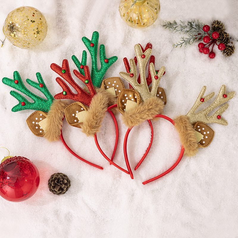 Christmas onion powder antler headband Christmas elk head buckle antler headband holiday party makeup plush headband_voghion.com