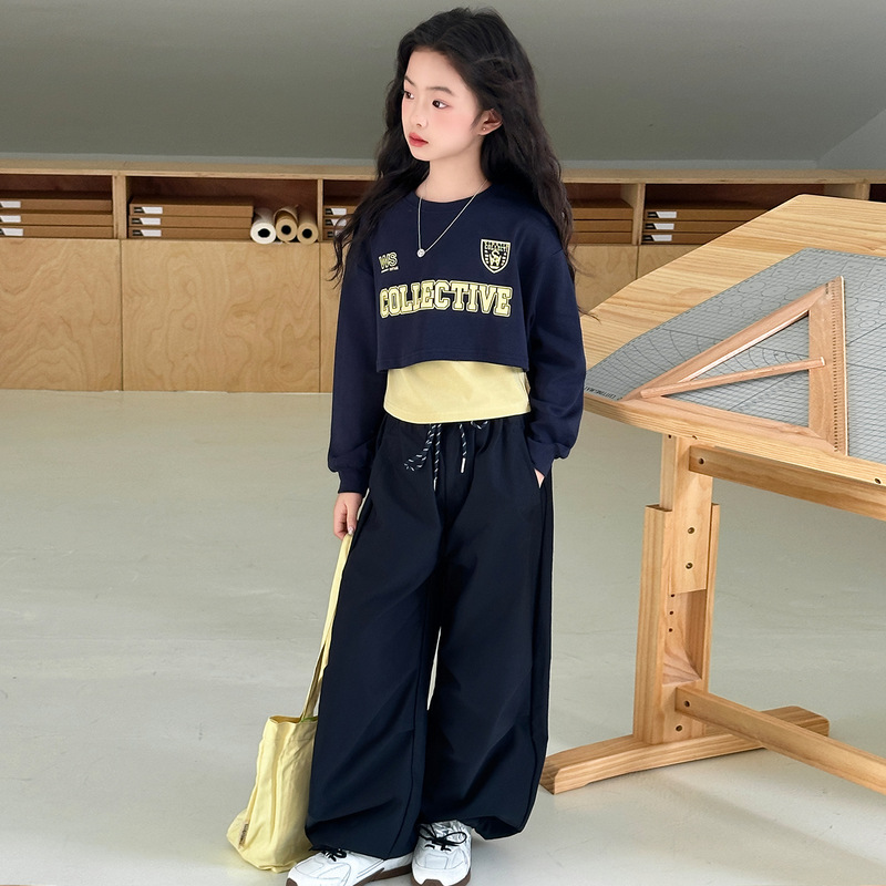 女童秋季卫衣套装2025新款女大童假两件上衣儿童洋气运动秋装衣服|undefined