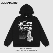 JMK EXDVATIE跨境电商美式复古高街图案印花街头宽松日常连帽卫衣