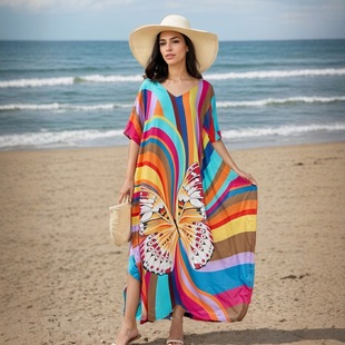 Yunsheng Beach Sun Protection Clothing Printed Loose Blouse Seaside Vacation Sexy Bikini Beach Skirt Dress Blouse