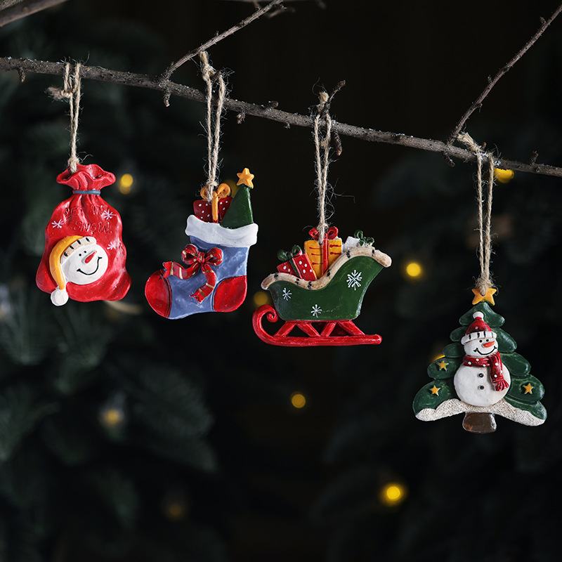 Nuevos colgantes de resina transfronterizos colgantes de decoración de árbol de Navidad para viejos muñecos de nieve bolsas de regalo de decoración de Navidad americana