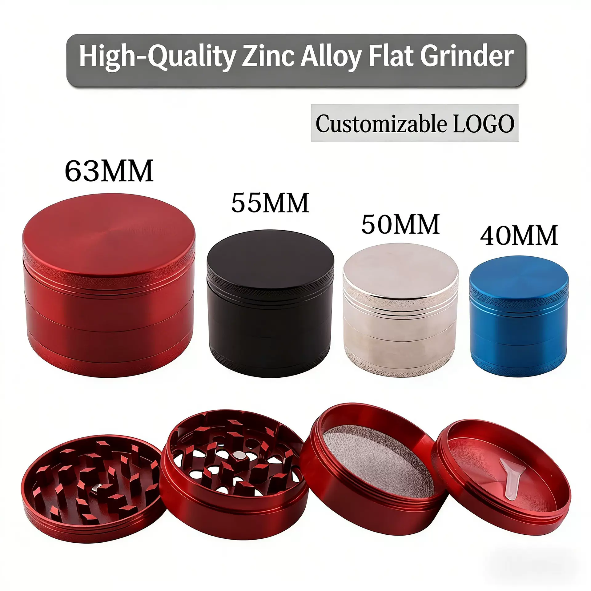 锌合金磨烟器跨境热卖平板4层金属研磨可激光LOGO厂家直销grinder