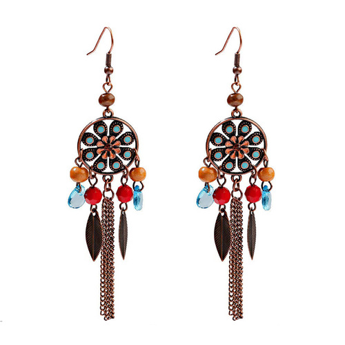 Retro personality leaf tassel ear hooks ethnic style face-showing thin chain earrings bohemian versatile earrings dropshipping