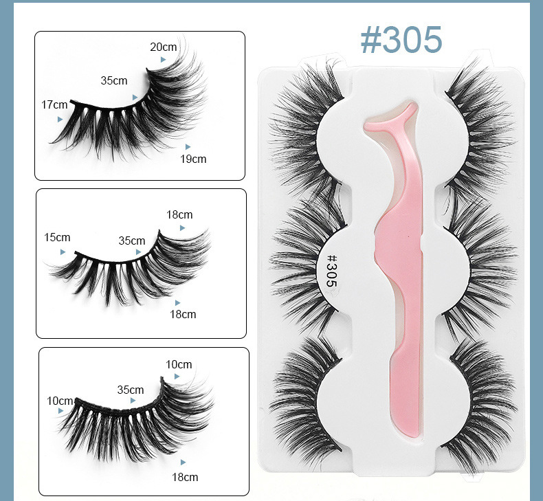 3 Pairs Of Natural Imitation Mink Hair False Eyelashes With Tweezers Set display picture 4