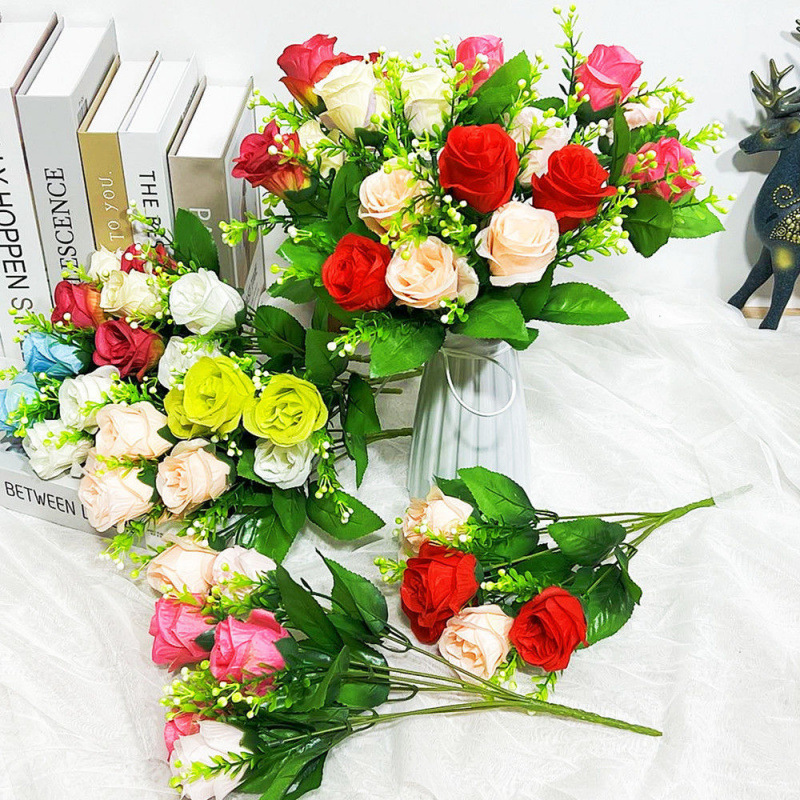 单支花假花玫瑰花装饰干花绢花布花塑料花房间装饰花小把花束包邮