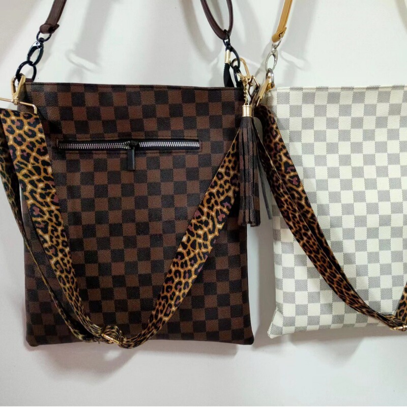 New Plaid Black Bright Leopard Print Cow Pattern Sunflower Zipper Vertical Crossbody Bag Women's European and American Trendy Shoulder Bag