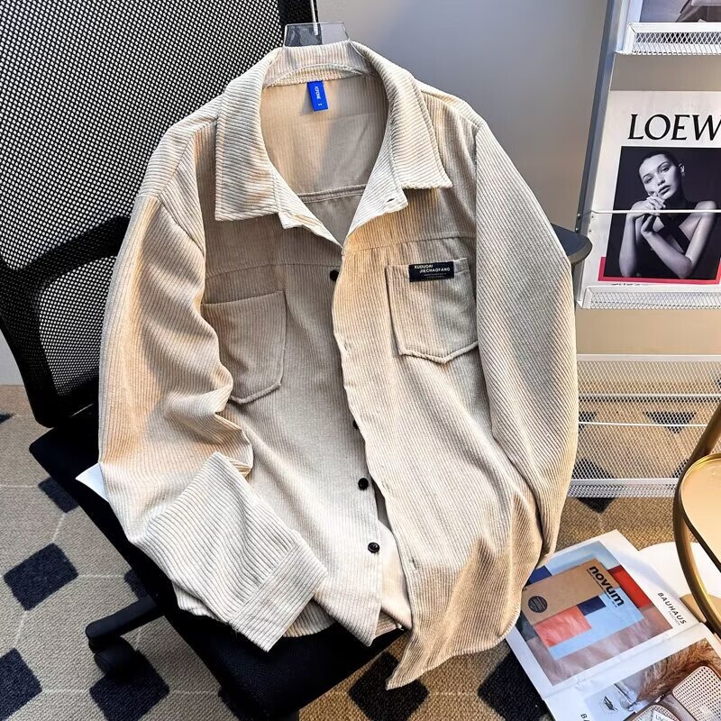 Corduroy Lapel Shirt Men's Spring and Autum American Retro Cleanfit Loose Casual Versatile Long-Sleeved Shirt