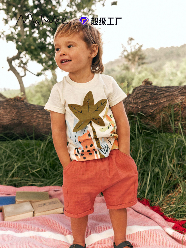 Malwee transfronterizo juego de niños verano nuevo estilo europeo y americano camiseta de cuello redondo de dos piezas juego de ropa infantil casual