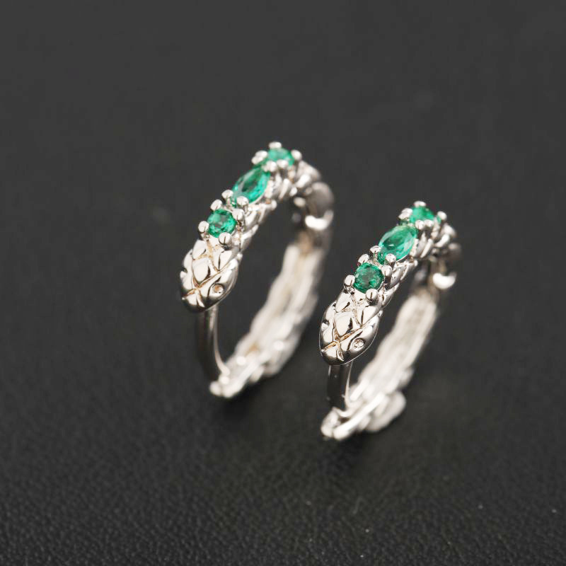 Snake Earrings For Men With Green Zircon Inlay High End Accessory_voghion.com