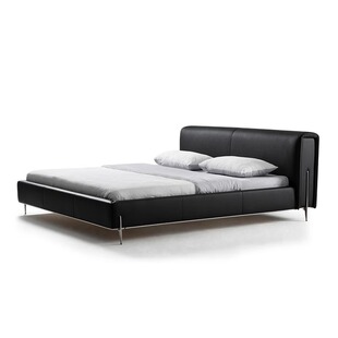 Italian Minimalist Big Black Cow Leather Bed, High-End Master Bedroom Bed, Light Luxury, Modern Simple Designer Black Warrior Bed