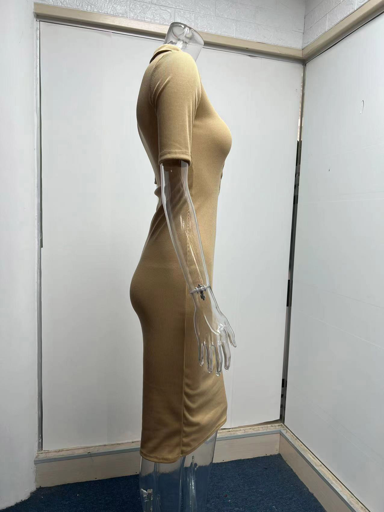 Spring Summer Office Simple Midi Dress Solid Color Breasted Casual Dress for Women 9 Spring Summer Office Simple Midi Dress Solid Color Breasted Casual Dress for Women