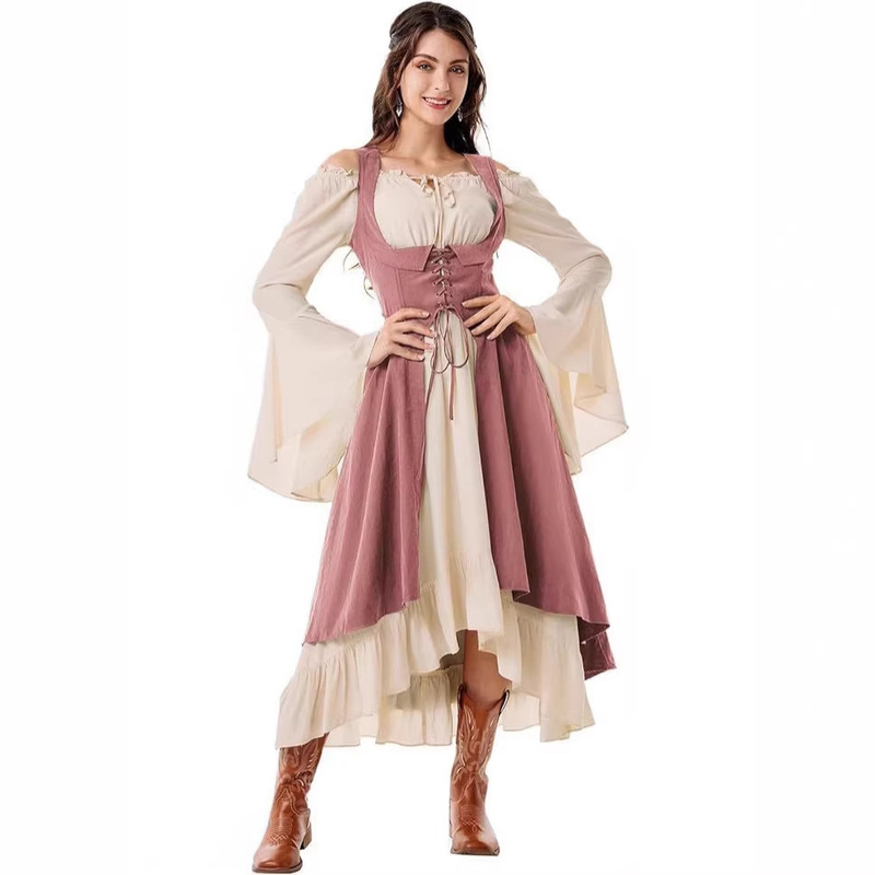Amazon AliExpress Women's Renaissance Costume Under Bust Pirate Farmer High Low Dress Skirt with Mouth