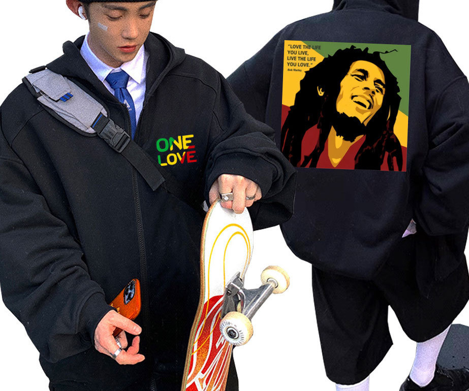 Reggae Originator Bob Marley One Love Graphic Zipper Hoodie