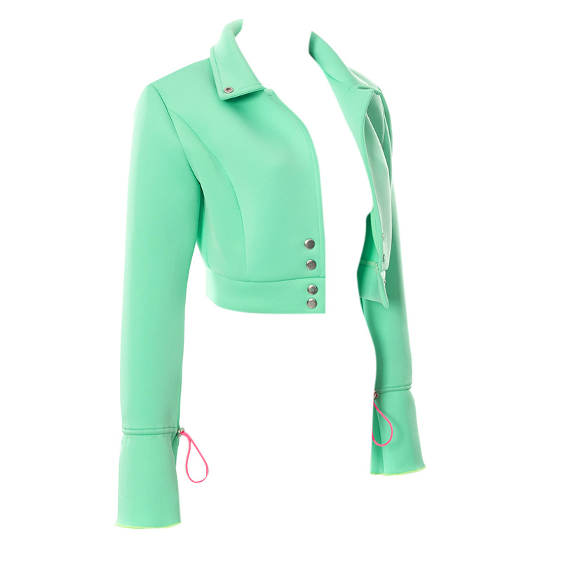 Button Solid Color Stand-Up Collar Long-Sleeved Jacket NSSWF113246