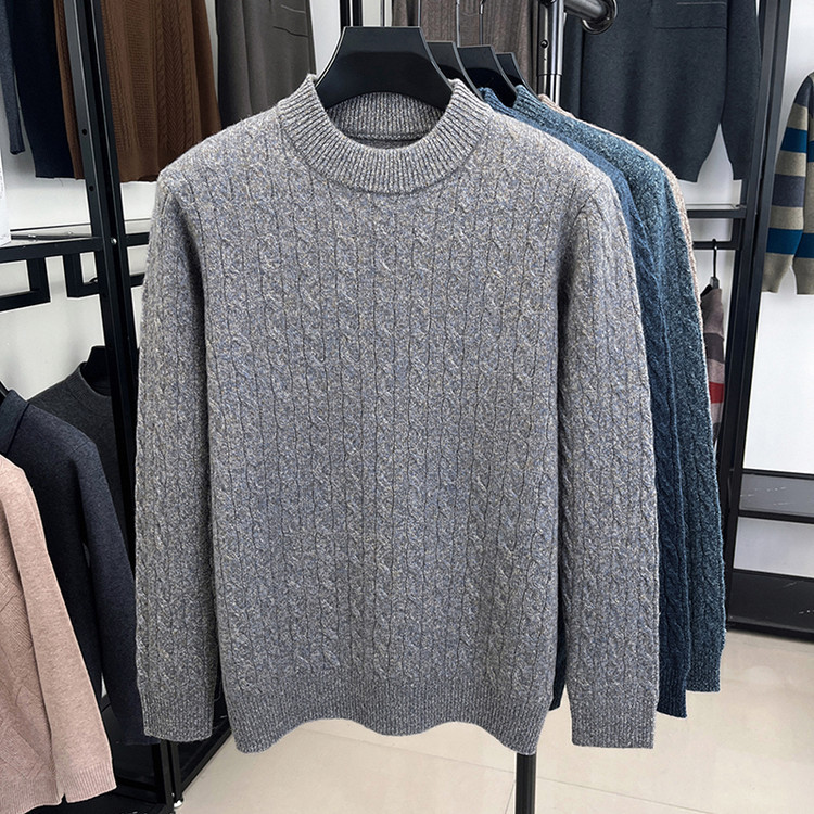 Hombres cuello redondo otoño invierno jersey Jacquard de punto de color sólido engrosado de mediana edad universal top jersey de torsión