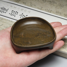 歙砚老坑黄鱼子风字砚三足砚掌中宝小巧把玩砚端砚抄经砚小楷砚台