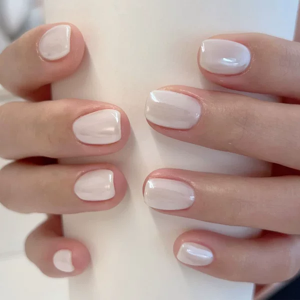 Wearable Nail Tips White Moonlight Solid Color Removable Short Fake Nails Nail Stickers High-End Nail Tips Wholesale