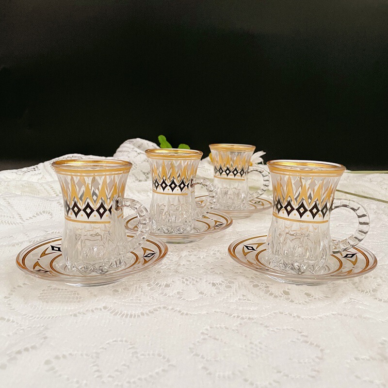 アラビアトルコ紅茶カップコーヒーカップホットスタンピングプリントガラスカップ＆ソーサー|undefined