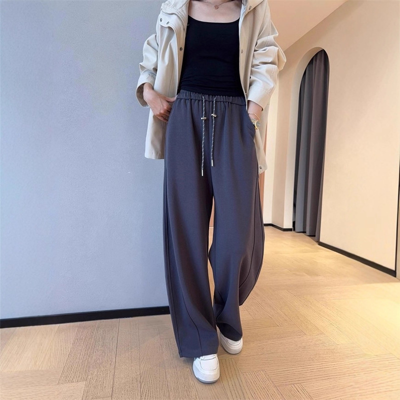 AJ9181高品质lu家梭织显瘦显高弯刀裤松紧腰阔腿休闲裤女2025秋|undefined