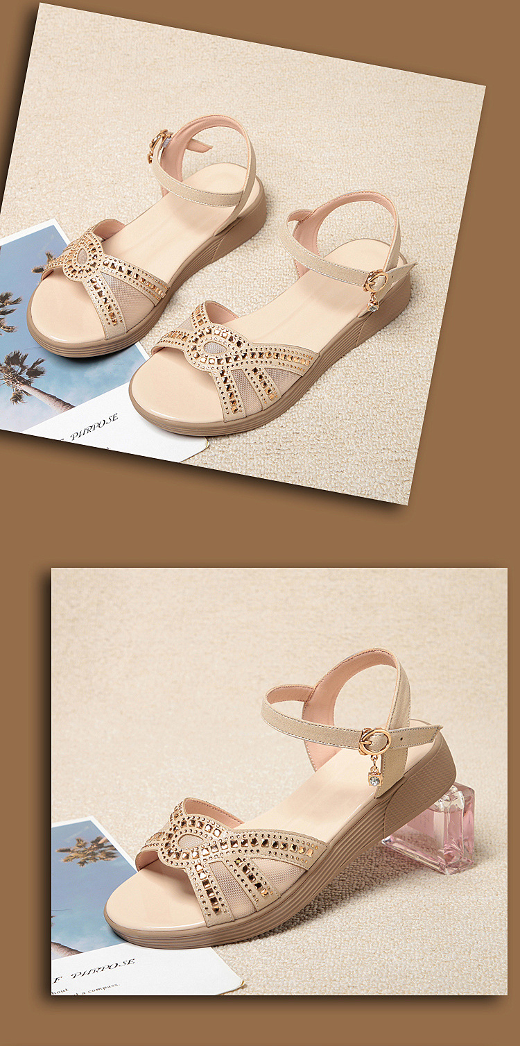 Dép sandal nữ đế mềm da thật chống trơn trượt đế xuồng bệt mùa hè — Màu đen chi tiết 18