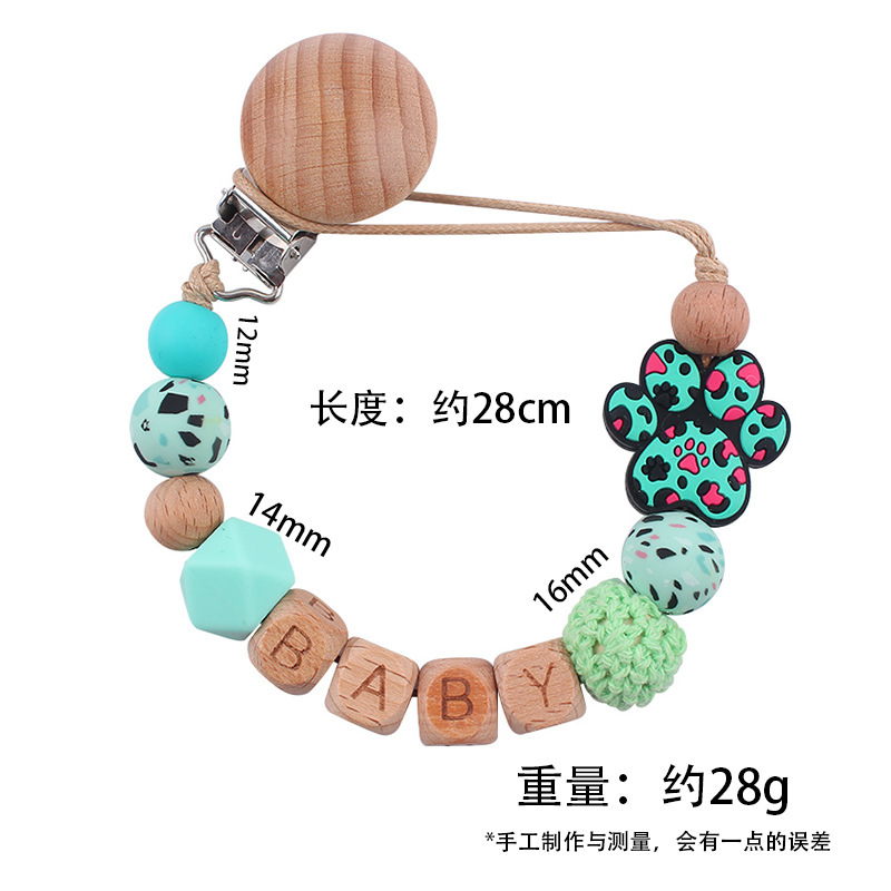 Nuevo clip de pezón de haya para bebé, dibujos animados, animal, garra de perro, cuentas de silicona, nombre de bebé de bricolaje, cadena de pezón, cadena anti-caída